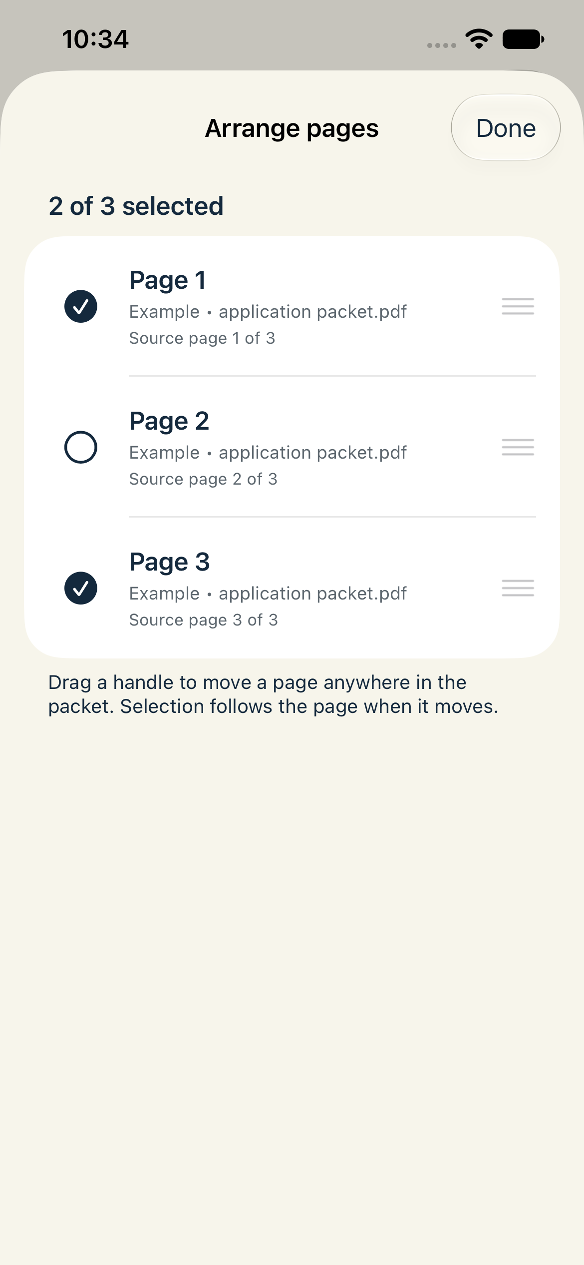PDFReady actual example organizer screenshot